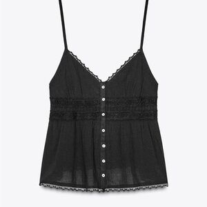 NWT Zara Black Embroidered Lace Top